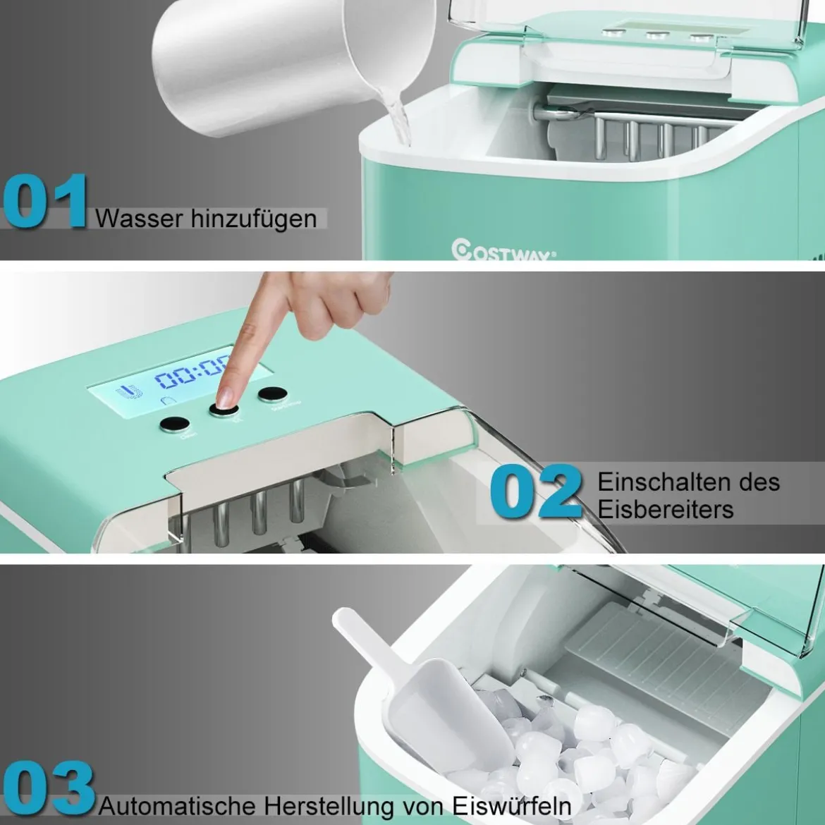 Eiswürfelmaschine Ice Maker Eismaschine Eiswürfelbereiter inkl. Eiswürfelschaufel Eiswürfel Grün