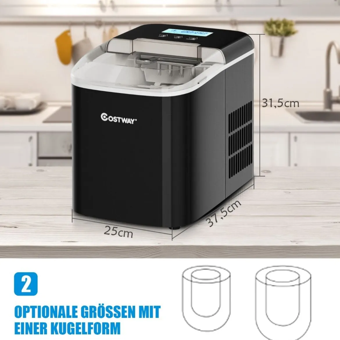 Eiswürfelmaschine Ice Maker Eismaschine Eiswürfelbereiter inkl. Eiswürfelschaufel Eiswürfel Schwarz