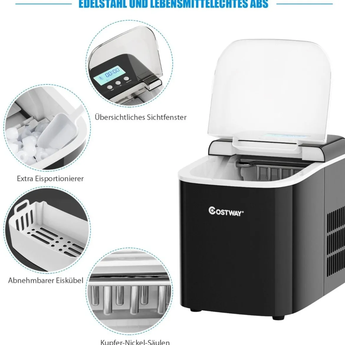 Eiswürfelmaschine Ice Maker Eismaschine Eiswürfelbereiter inkl. Eiswürfelschaufel Eiswürfel Schwarz