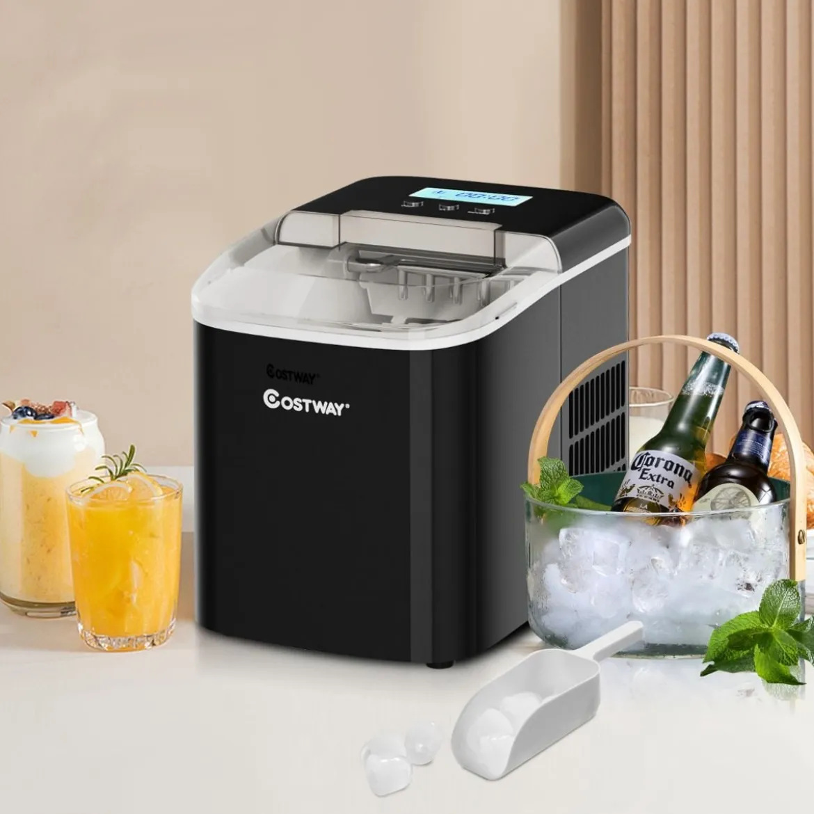 Eiswürfelmaschine Ice Maker Eismaschine Eiswürfelbereiter inkl. Eiswürfelschaufel Eiswürfel Schwarz