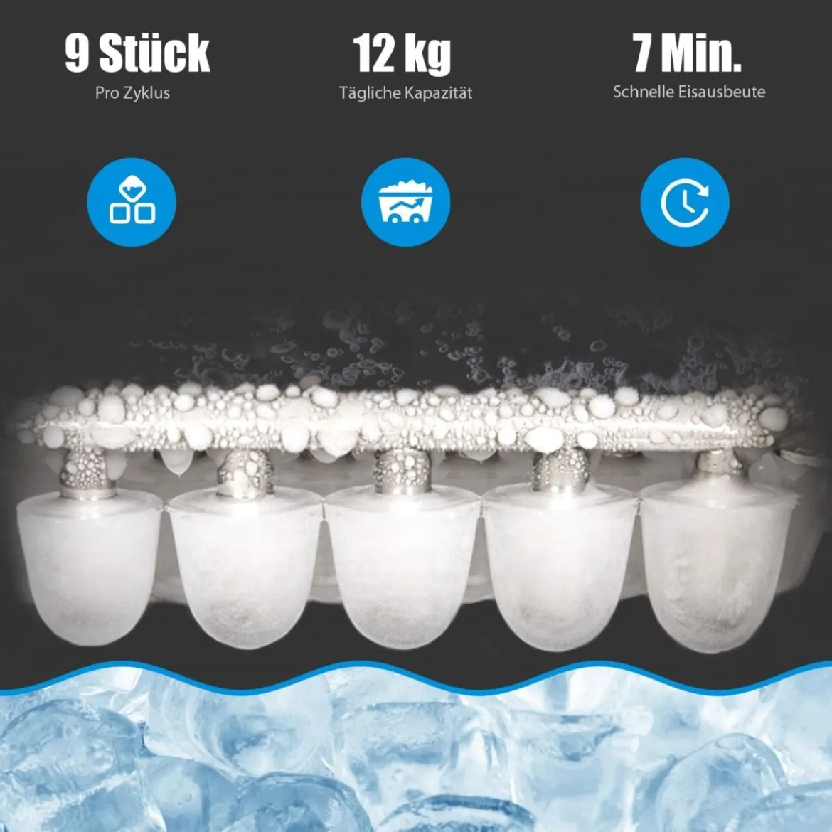 Eiswürfelmaschine Ice Maker Eismaschine Eiswürfelbereiter inkl. Eiswürfelschaufel Eiswürfel Schwarz