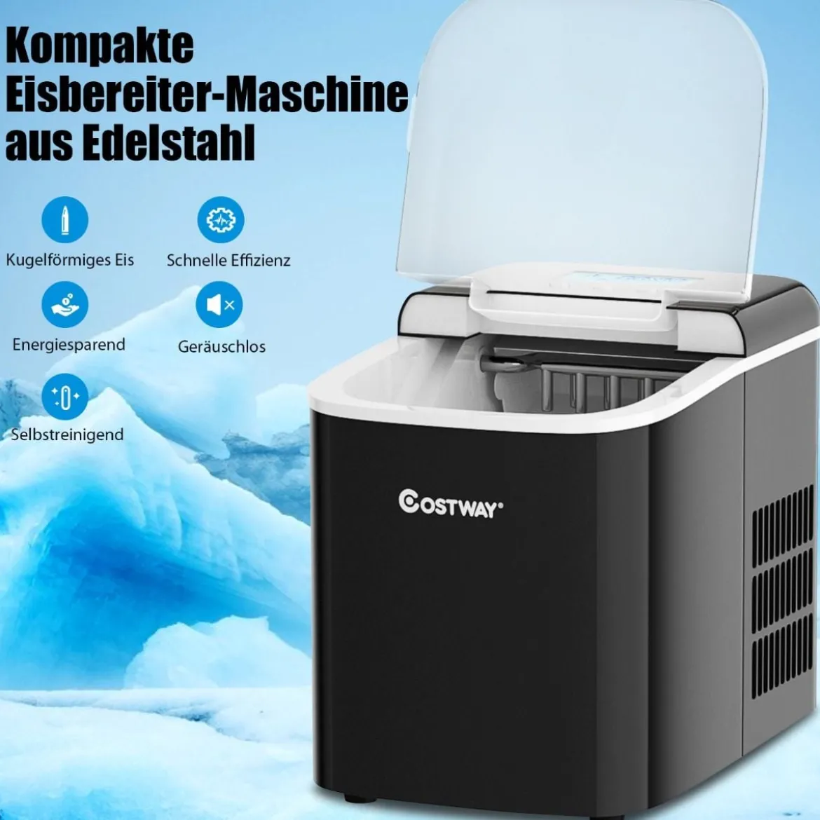 Eiswürfelmaschine Ice Maker Eismaschine Eiswürfelbereiter inkl. Eiswürfelschaufel Eiswürfel Schwarz