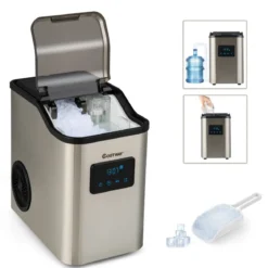 Eiswürfelmaschine 24kg pro Tag Crushed Ice Maker Eismaschine Eiswürfelbereiter inkl Schaufel Timer 2,5L Wassertank