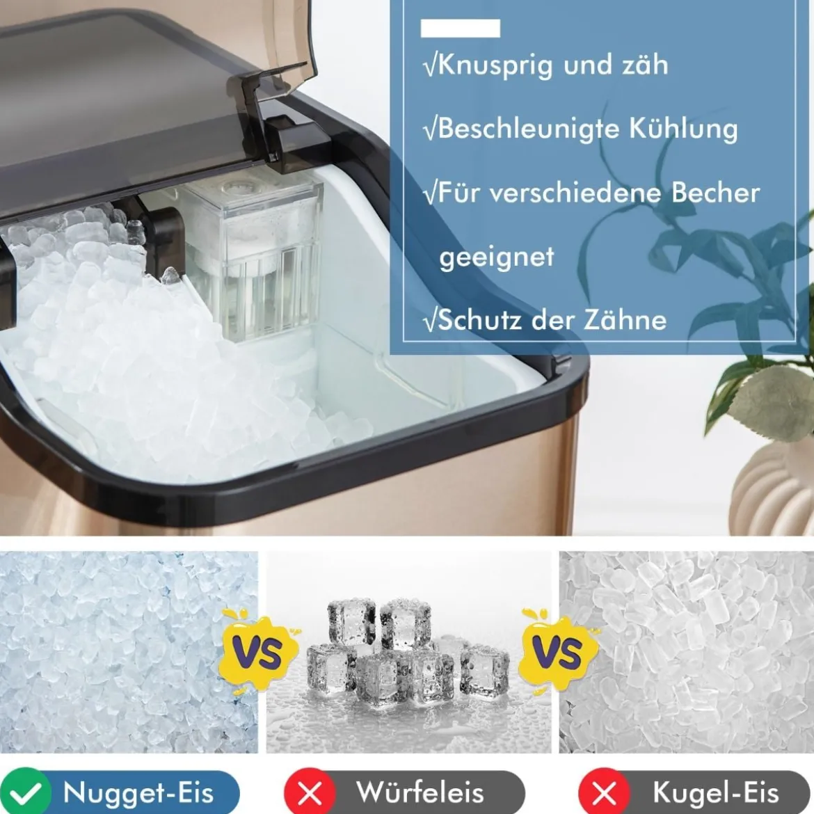 Eiswürfelmaschine 24kg pro Tag Crushed Ice Maker Eismaschine Eiswürfelbereiter inkl Schaufel Timer 2,5L Wassertank