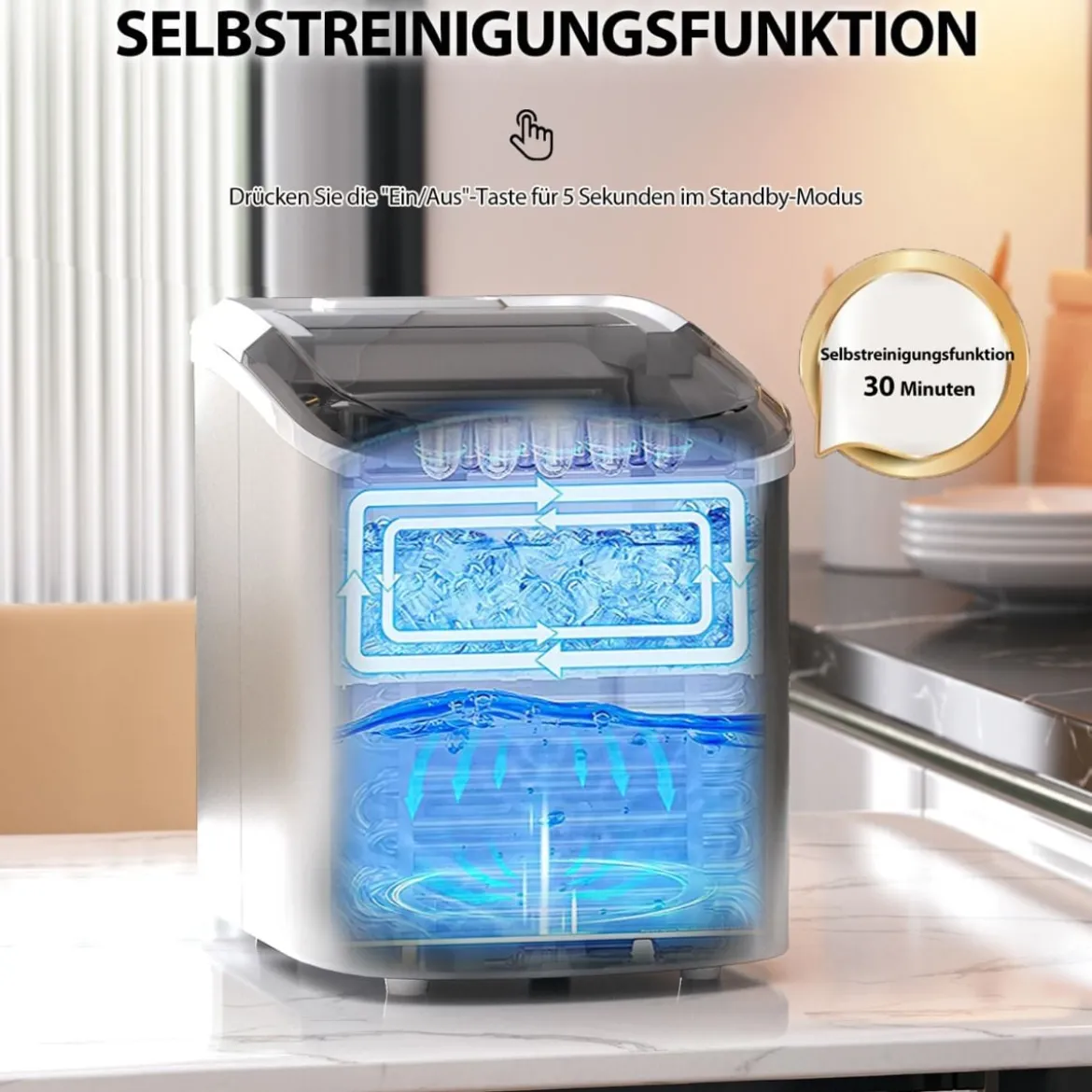 Eiswürfelmaschine 2,2 L Eiswürfelmaschine mit Kugelförmigen Eiswürfeln 24,5 x 35,5 x 32 cm Splitter