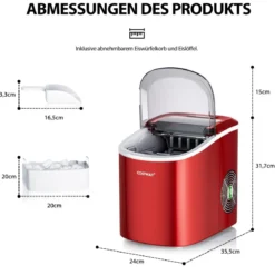 Eiswürfelmaschine 2,2 L Eiswürfelmaschine mit Kugelförmigen Eiswürfeln 24,5 x 35,5 x 32 cm Rot