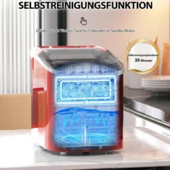 Eiswürfelmaschine 2,2 L Eiswürfelmaschine mit Kugelförmigen Eiswürfeln 24,5 x 35,5 x 32 cm Rot