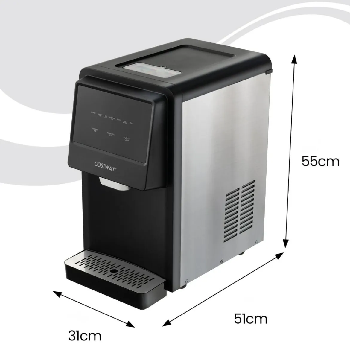 Eiswürfelmaschine Selbst Dosierender Theken Nugget Eisbereiter max. 27 kg/24H LED-Blaulicht 51 x 31 x 55 cm