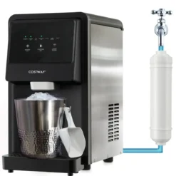 Eiswürfelmaschine Selbst Dosierender Theken Nugget Eisbereiter max. 27 kg/24H LED-Blaulicht 51 x 31 x 55 cm