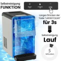 Eiswürfelmaschine Selbst Dosierender Theken Nugget Eisbereiter max. 27 kg/24H LED-Blaulicht 51 x 31 x 55 cm