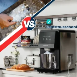 Eiswürfelmaschine Selbst Dosierender Theken Nugget Eisbereiter max. 27 kg/24H LED-Blaulicht 51 x 31 x 55 cm