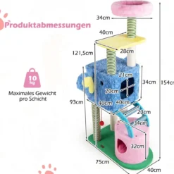 Elefanten-Kratzbaum mit 2 Höhlen & Gepolsterter Liege & Kratzpfosten & Leiter Mehrstufiger Katzenturm