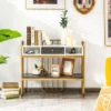 Eleganter 2 Ebenen Konsolentisch aus Kunstmarmor mit Schublade & Aufbewahrungsregal Golden+Weiß
