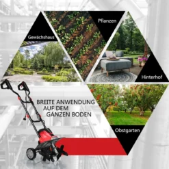 Elektrische Bodenfräse und Grubber Elektro Bodenhacke Bodenfräse Gartenfräse rot und schwarz