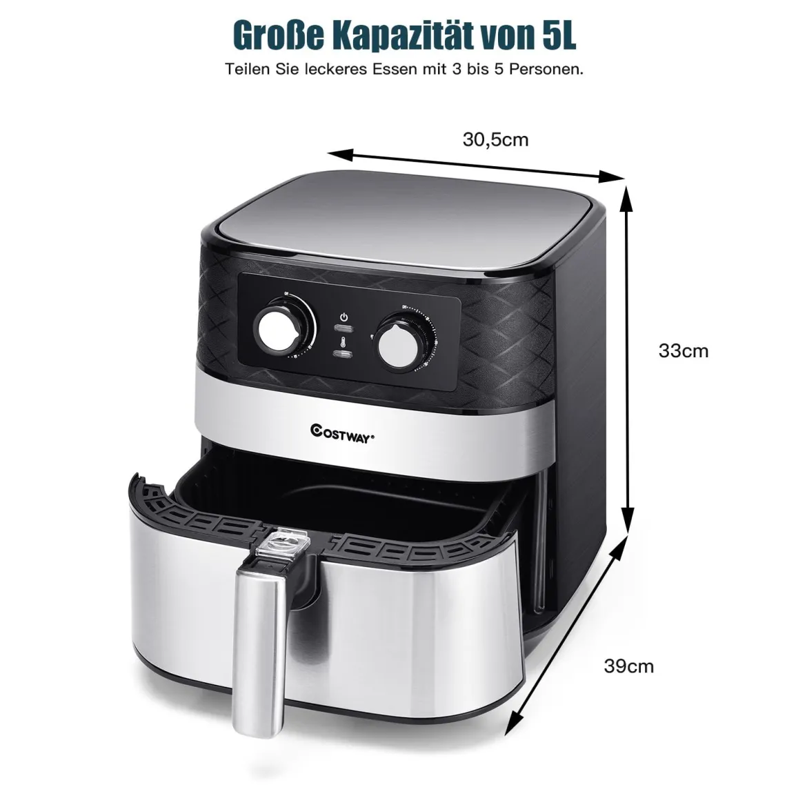 Elektrische 5L Heißluftfritteuse 1700W Fritteuse Airfryer Luftfritteuse mit 60min Timer Antihaft-Frittierkorb