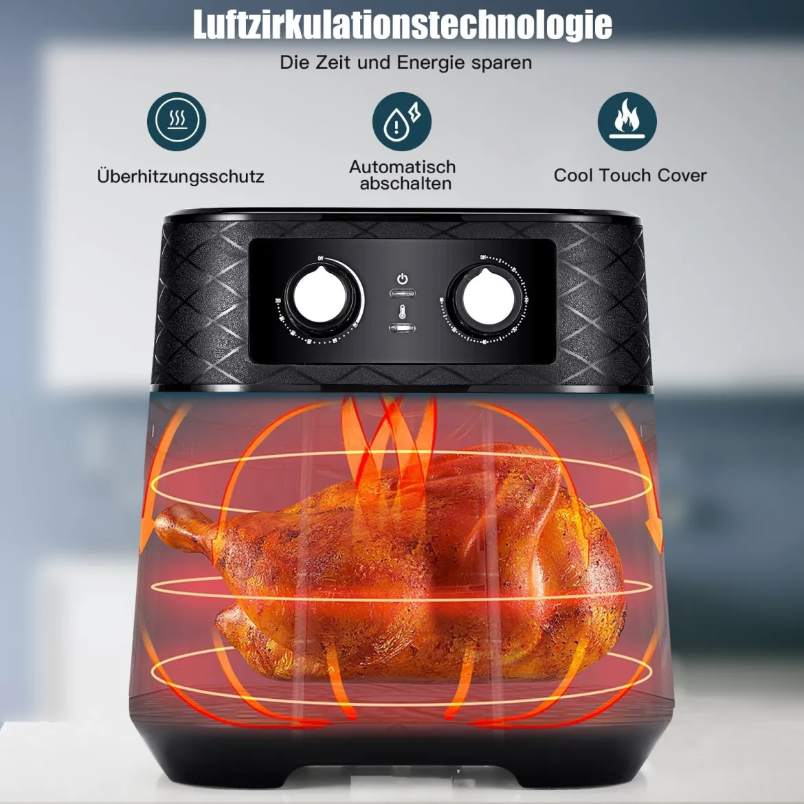 Elektrische 5L Heißluftfritteuse 1700W Fritteuse Airfryer Luftfritteuse mit 60min Timer Antihaft-Frittierkorb
