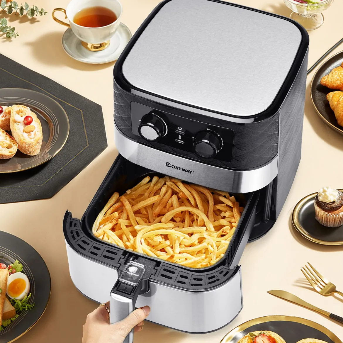 Elektrische 5L Heißluftfritteuse 1700W Fritteuse Airfryer Luftfritteuse mit 60min Timer Antihaft-Frittierkorb