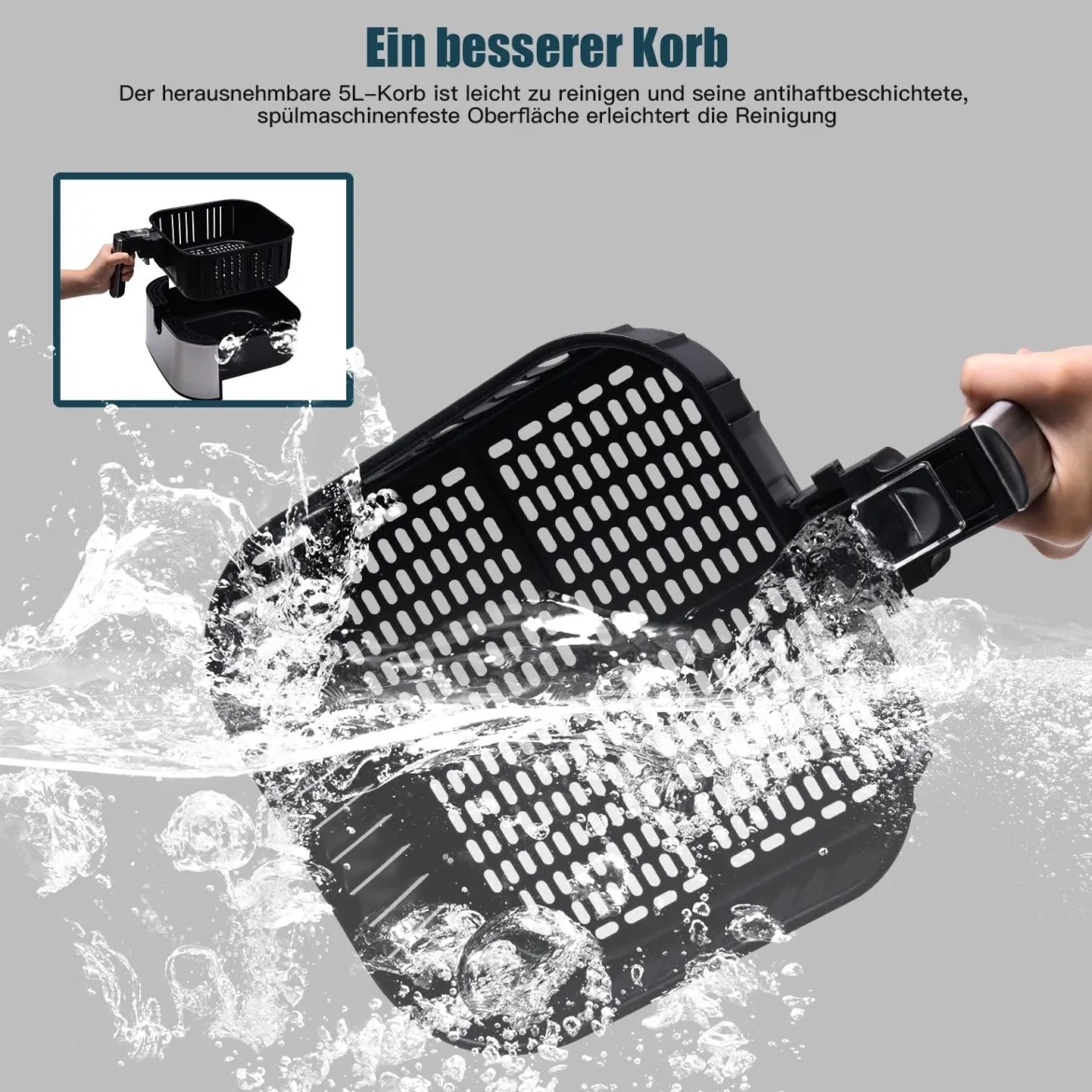 Elektrische 5L Heißluftfritteuse 1700W Fritteuse Airfryer Luftfritteuse mit 60min Timer Antihaft-Frittierkorb