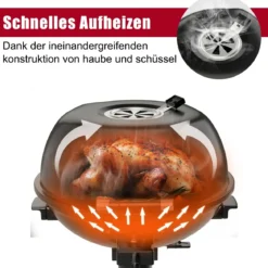 Elektrischer BBQ-Grill tragbarer Standgrill mit abnehmbarem antihaftbeschichtetem Warmhaltegitter Schwarz