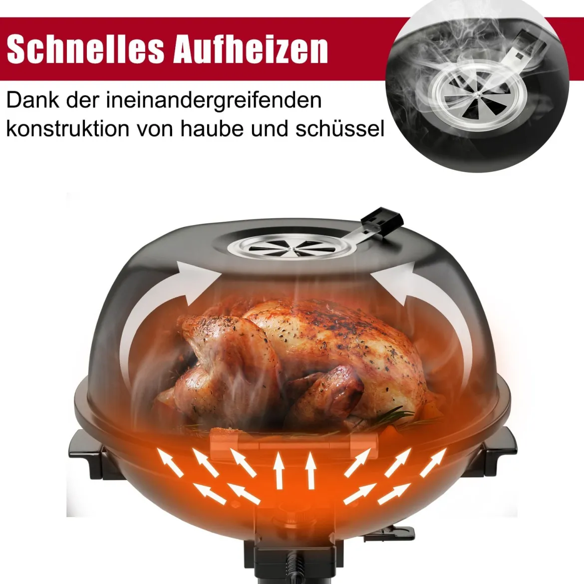 Elektrischer BBQ-Grill tragbarer Standgrill mit abnehmbarem antihaftbeschichtetem Warmhaltegitter Schwarz