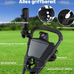 Elektrischer Golf-Pushcart mit Verstellbarem Griff & 9-Gang Einstellungen 3-Rad Golf-Trolley Schwarz