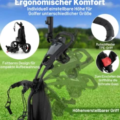 Elektrischer Golf-Pushcart mit Verstellbarem Griff & 9-Gang Einstellungen 3-Rad Golf-Trolley Schwarz
