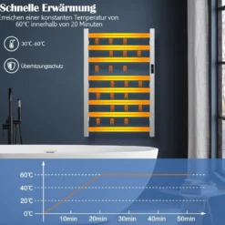 Elektrischer Handtuchwärmer mit 8 Stunden Timer & Überhitzungsschutz & Wasserdicht 50 x 11 x 70 cm