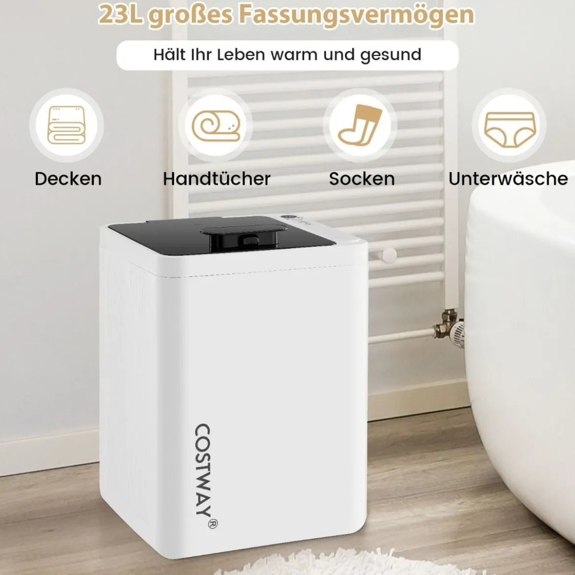 Elektrischer Handtuchwärmer mit Automatischer Abschaltung & 6-stufigem Timer & LED Anzeige