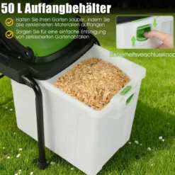 Elektrischer Häcksler 3000 W Gartenhäcksler mit 50 L Auffangbehälter 45 mm Schnittdurchmesser Einfülltrichter Räder Grün