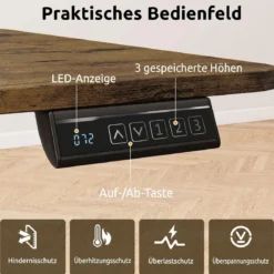 Elektrischer Höhenverstellbarer Schreibtisch mit LED-Bedienfeld & T‑Metallrahmen 140 x 60 cm Rustikales Braun