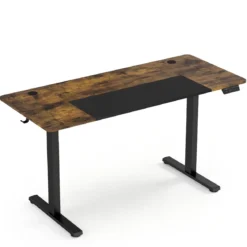 Elektrischer Höhenverstellbarer Schreibtisch mit LED-Bedienfeld & T‑Metallrahmen 140 x 60 cm Rustikales Braun