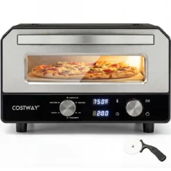 Elektrischer Indoor-Pizzaofen Tisch-Pizzaofen für 30 cm Pizzen mit 6 Voreinstellungen Schwarz