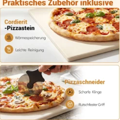 Elektrischer Indoor-Pizzaofen Tisch-Pizzaofen für 30 cm Pizzen mit 6 Voreinstellungen Schwarz
