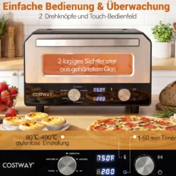 Elektrischer Indoor-Pizzaofen Tisch-Pizzaofen für 30 cm Pizzen mit 6 Voreinstellungen Schwarz