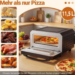 Elektrischer Indoor-Pizzaofen Tisch-Pizzaofen für 30 cm Pizzen mit 6 Voreinstellungen Schwarz