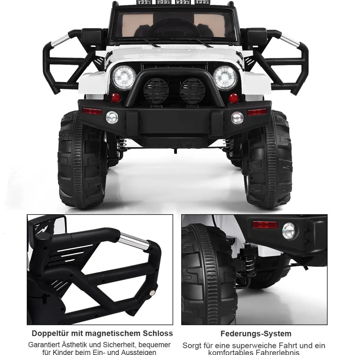 Elektrischer Jeep 12 V Kinderauto mit 2, 4 G-Fernbedienung Elektroauto mit Musik Weiß