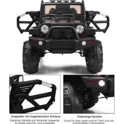 Elektrischer Jeep 12 V Kinderauto mit 2,4 G-Fernbedienung Elektroauto mit Musik Schwarz