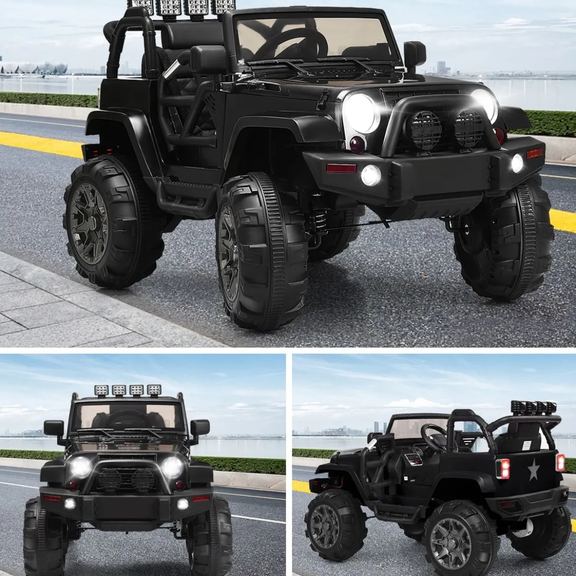 Elektrischer Jeep 12 V Kinderauto mit 2,4 G-Fernbedienung Elektroauto mit Musik Schwarz