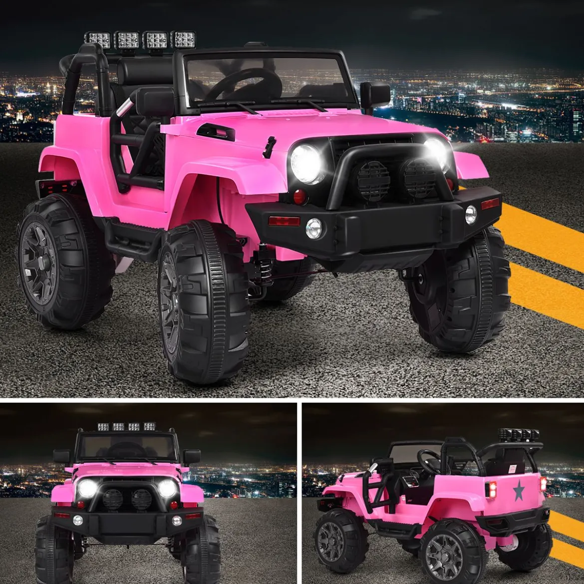 Elektrischer Jeep 12 V Kinderauto mit 2, 4 G-Fernbedienung Elektroauto mit Musik Rosa