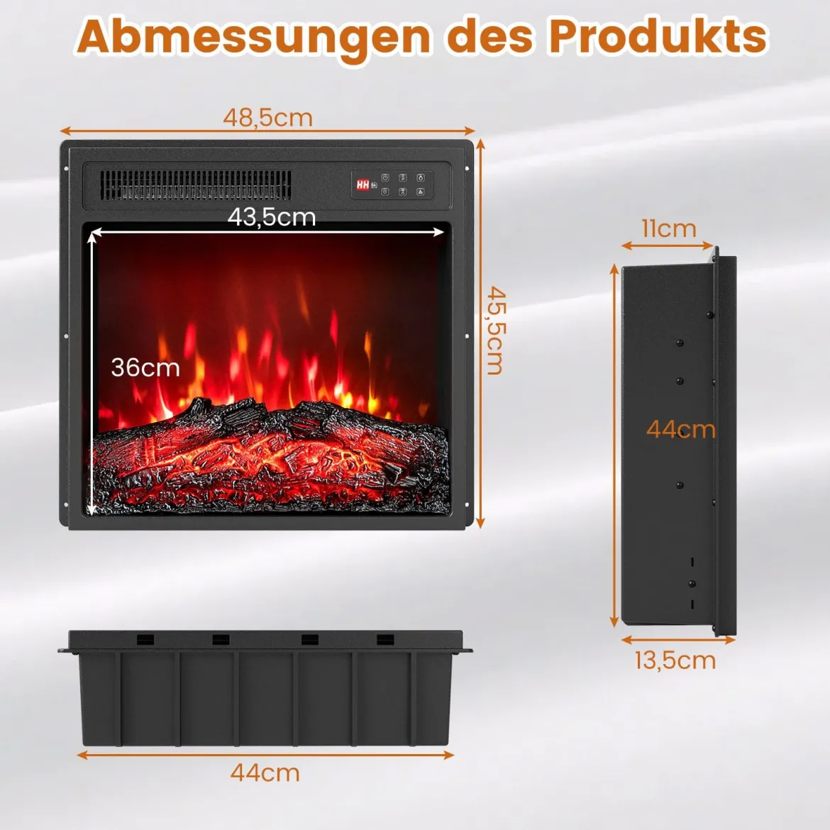 18" Elektrischer Kamineinsatz 750W/1500W Elektrokamin mit Fernbedienung Einbaukamin