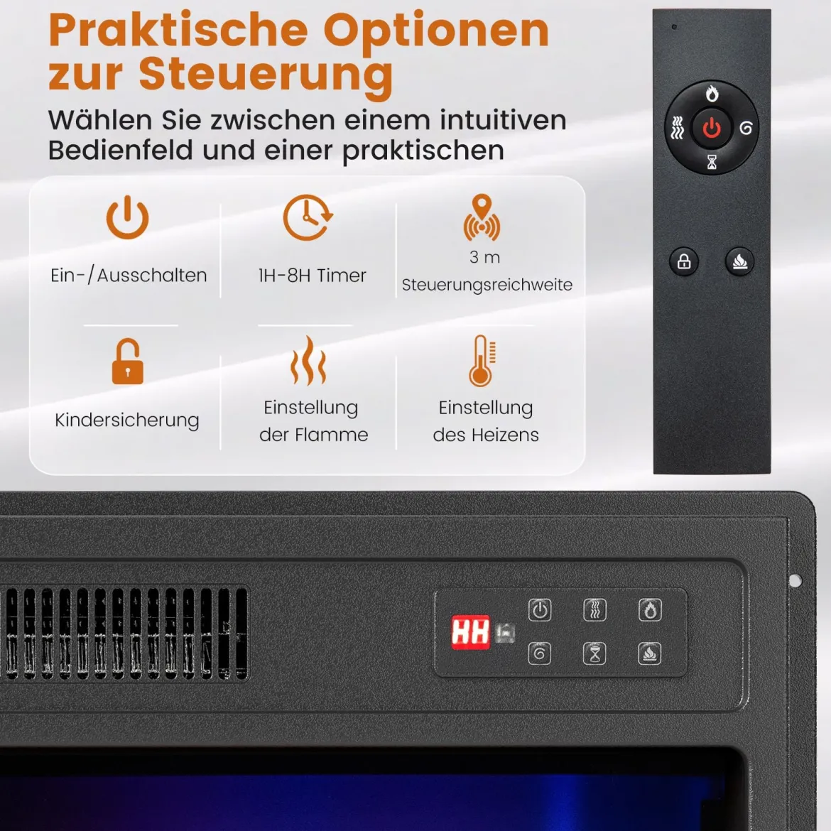 18" Elektrischer Kamineinsatz 750W/1500W Elektrokamin mit Fernbedienung Einbaukamin