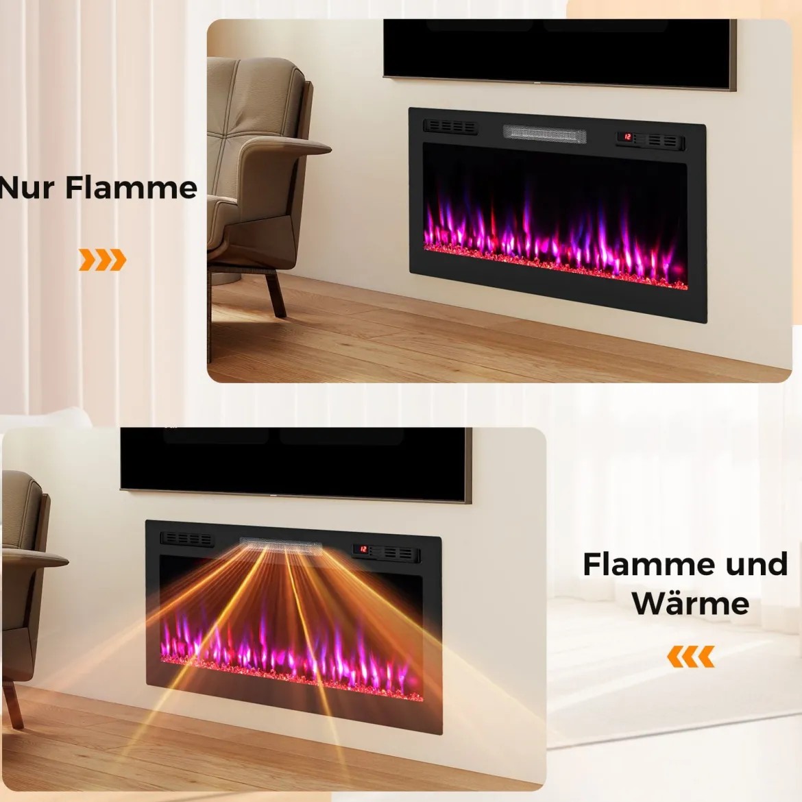 42'' Elektrischer Kamin 750W/1500W Einbaukamin mit APP WLAN-fähig & Fernbedienung Wandkamin