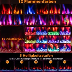 42'' Elektrischer Kamin 750W/1500W Einbaukamin mit APP WLAN-fähig & Fernbedienung Wandkamin