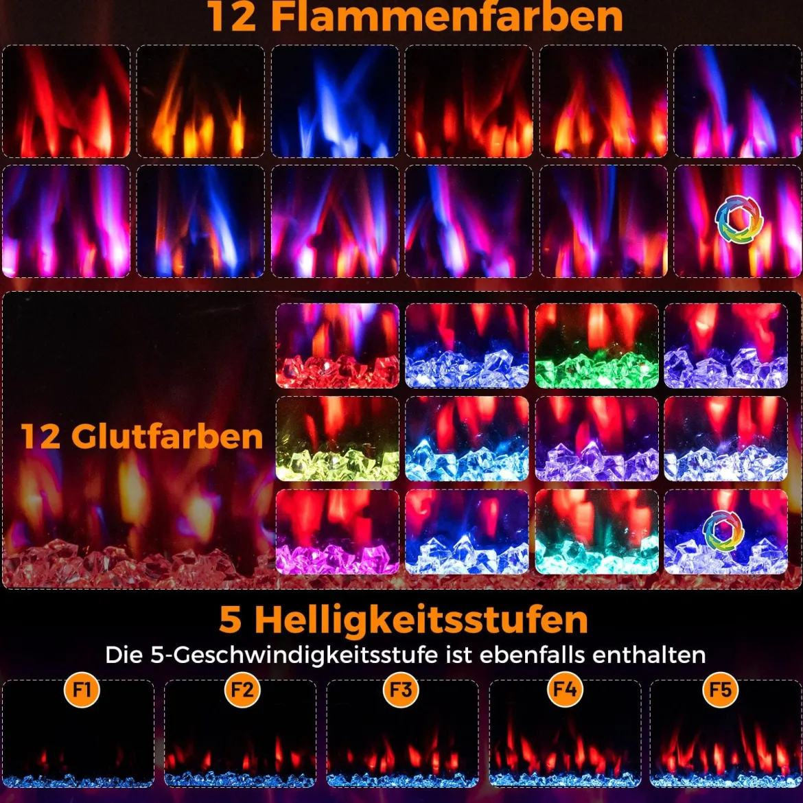 42'' Elektrischer Kamin 750W/1500W Einbaukamin mit APP WLAN-fähig & Fernbedienung Wandkamin