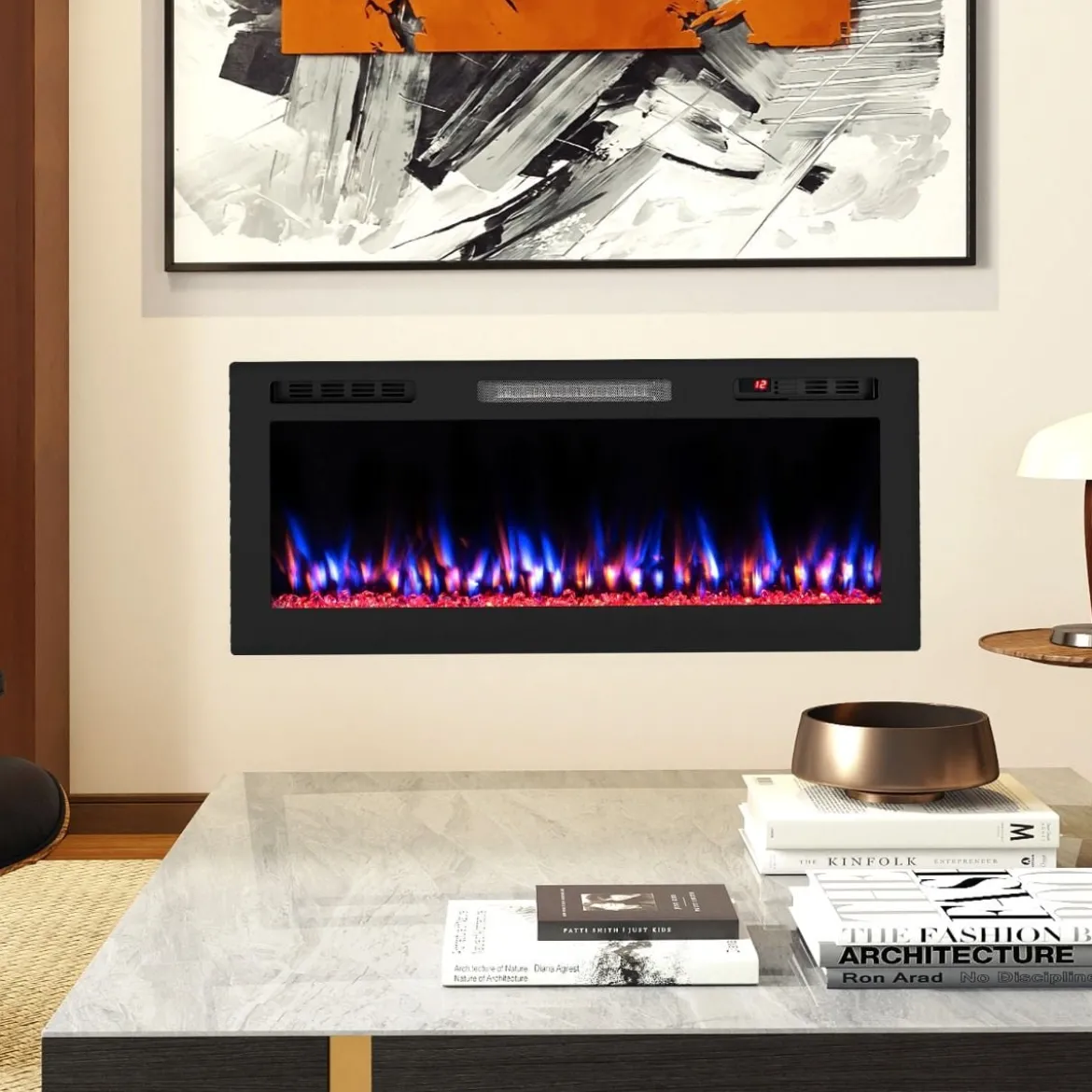 42'' Elektrischer Kamin 750W/1500W Einbaukamin mit APP WLAN-fähig & Fernbedienung Wandkamin