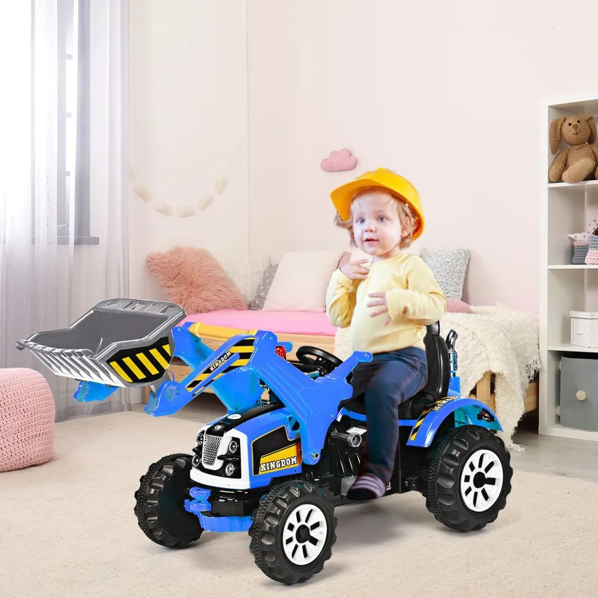 Elektrischer Kinder-Gabelstapler 12V batteriebetriebener Kinder-Bagger mit 2 Geschwindigkeiten Kinder-Auto Blau