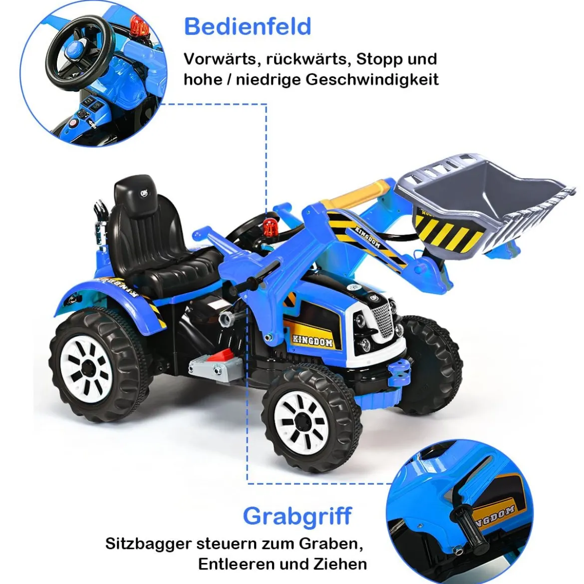 Elektrischer Kinder-Gabelstapler 12V batteriebetriebener Kinder-Bagger mit 2 Geschwindigkeiten Kinder-Auto Blau
