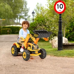 Elektrischer Kinder-Gabelstapler Kinderbagger Sitzbagger mit Schaufel 149 x 62 x 74 cm Gelb + Schwarz