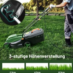 Elektrischer Rasenmäher mit Kabel & 10 Ampere Motor Leistung von 1200W klappbarer Griff 32cm Schnittbreite 113 x 44,5 x 102 cm