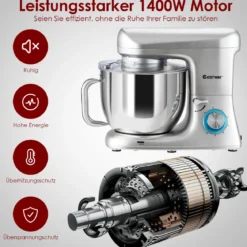 Elektrischer Standmixer mit kippbarem Kopf 1400W Kupfermotor 37 x 19 x 33 cm Silber